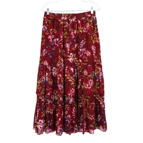 Biltmore Ruby Floral Tiered Midi Skirt Medium NWT - Picture 1 of 8